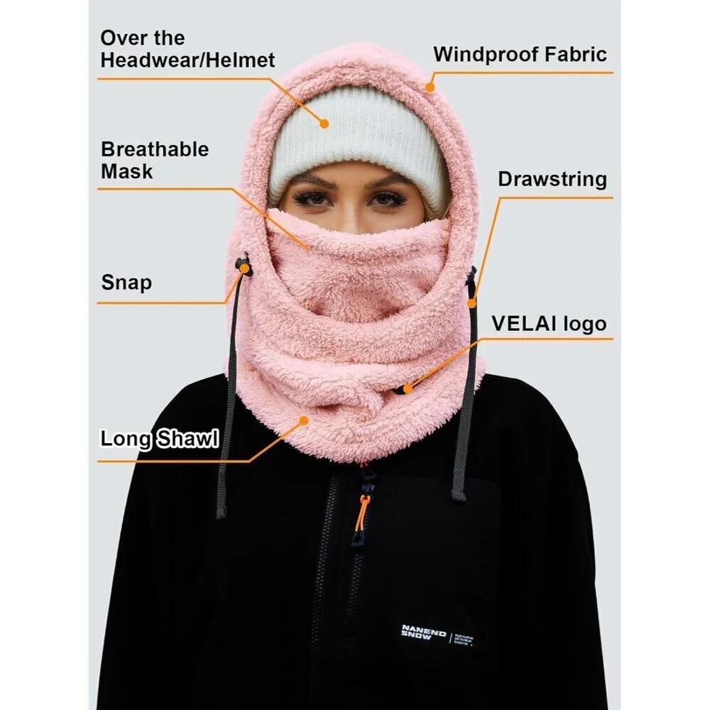 Women's Pink Winter Face Masks Windproof Scarf Cold Weather Hat Neck Warmer